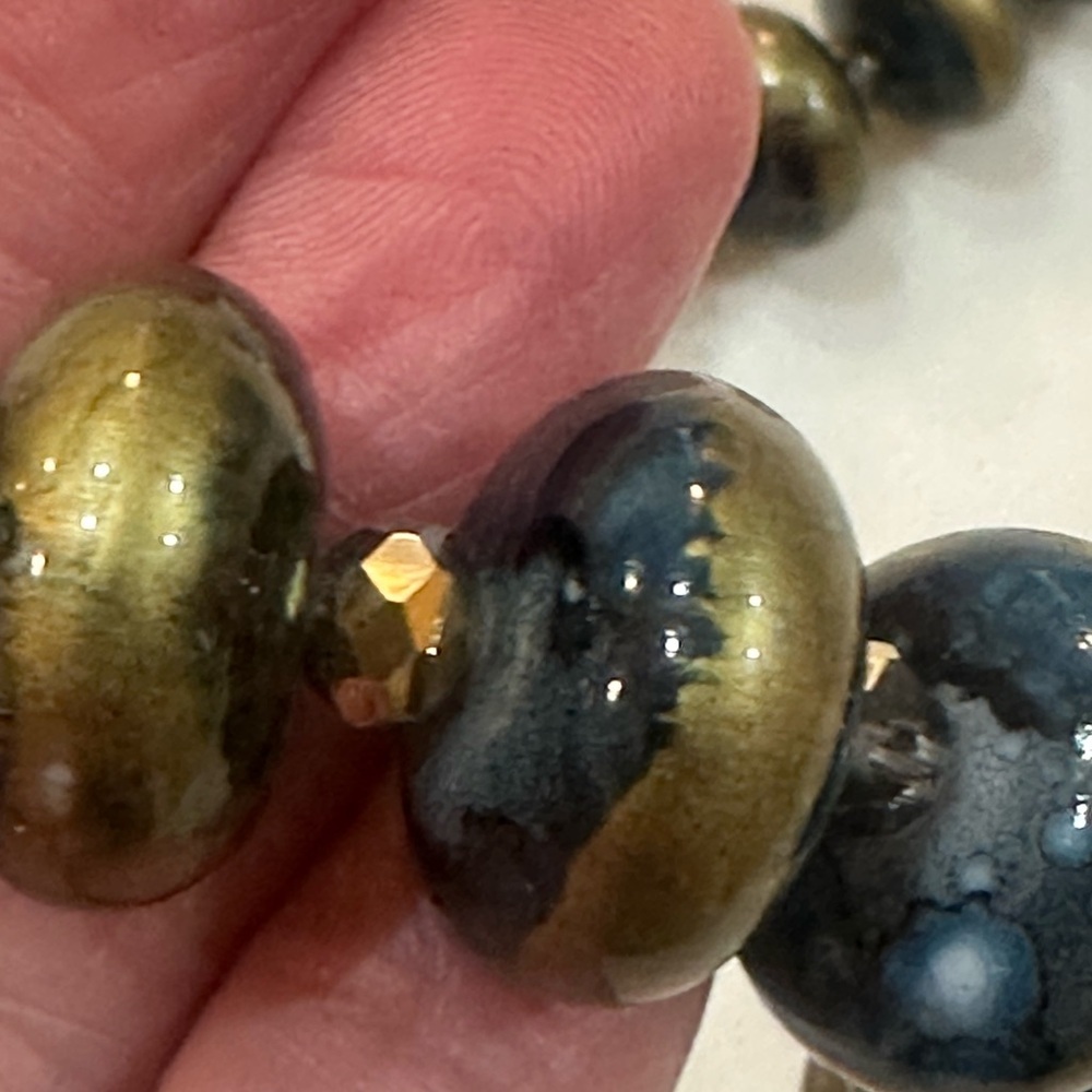 C1946 Chic Blue And Gold Disk Statement Necklace … - image 8